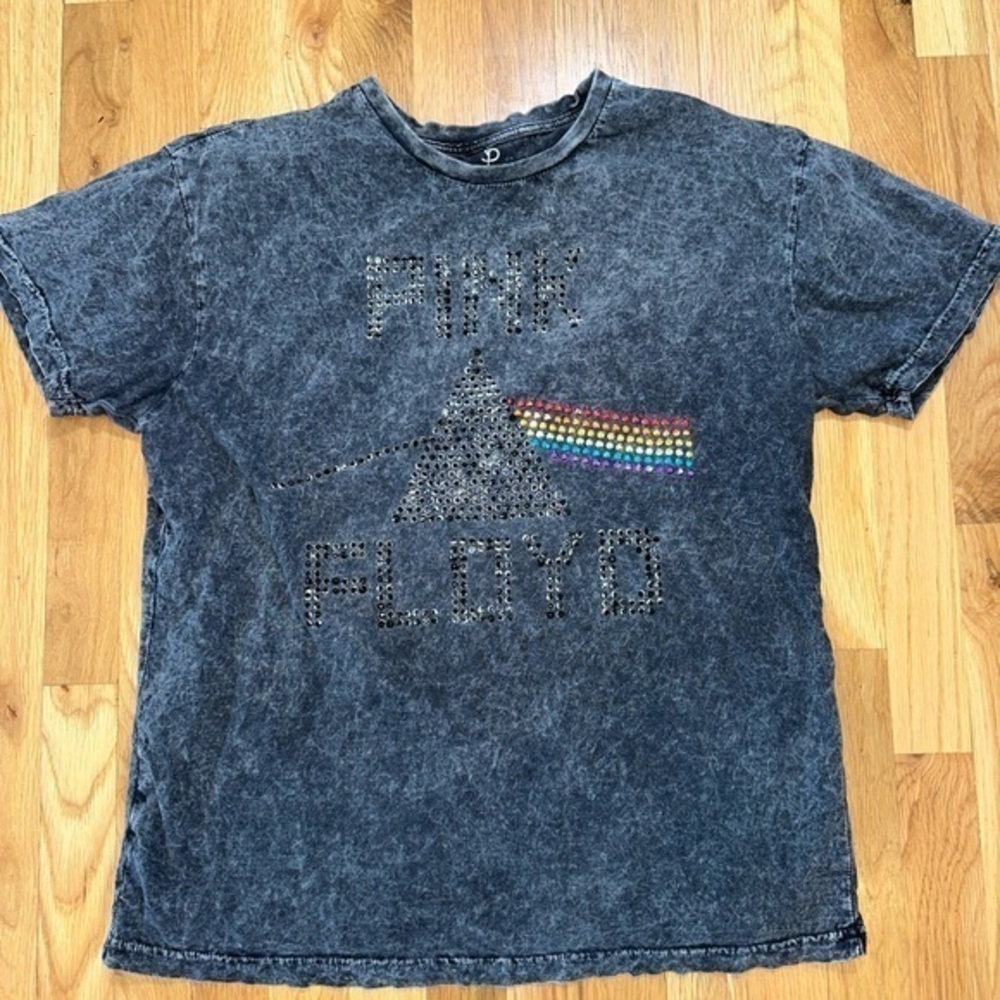 Pink Floyd Branded Prism Distressed Shirt Women’s Size Large Gray Sparkle Studs